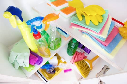 hide mops On Top of A Cabinet