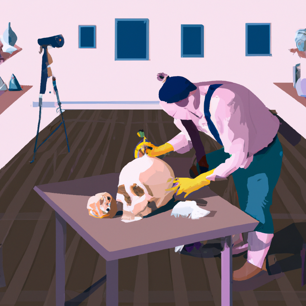 An image depicting a well-lit, spacious room with a workbench holding a delicate, pristine skull