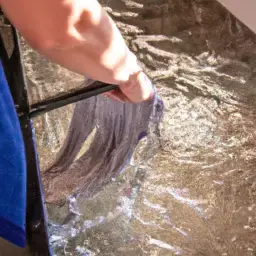 An image showcasing a person rinsing a wet mop under running water, ensuring all dirt and grime are removed