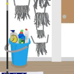 An image showcasing a neatly organized storage area with a designated spot for a wet mop